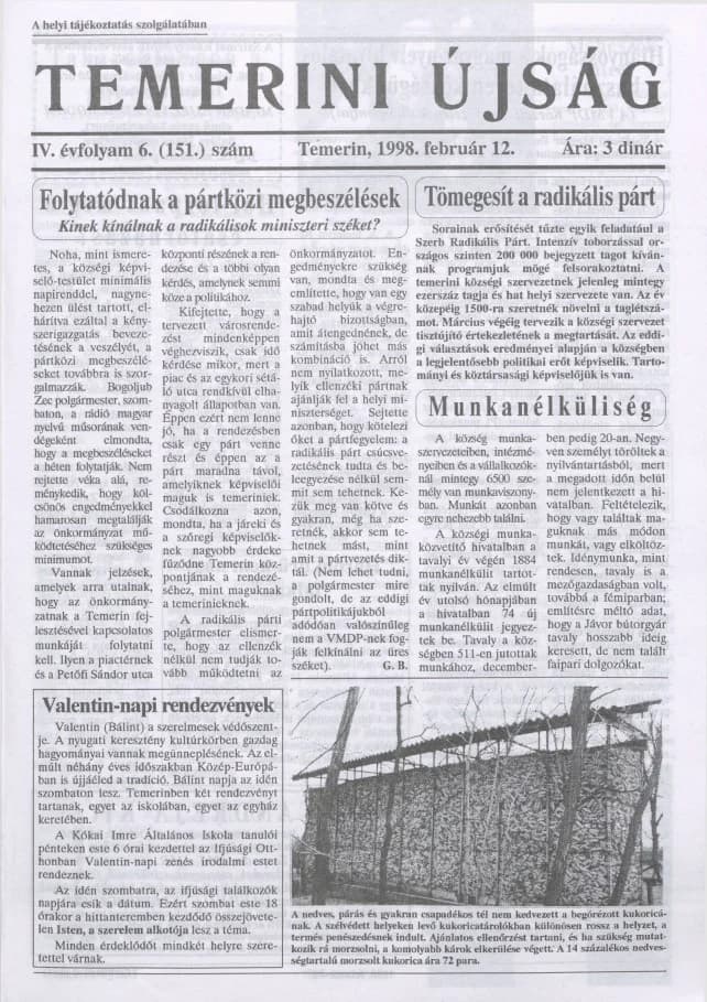 Temerini Újság, 4. évf. 1998. február 12. 6. sz.