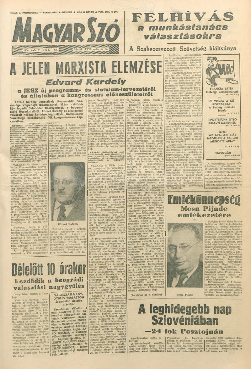 Magyar Szó, 15. évf. 1958. március 14. 71. sz. 1–12. oldal