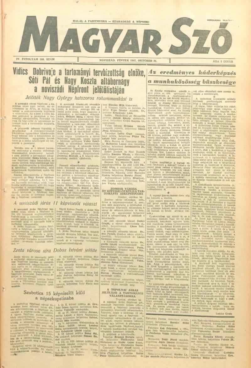 Magyar Szó, 4. évf. 1947. október 31. 266. sz. 1–6. oldal