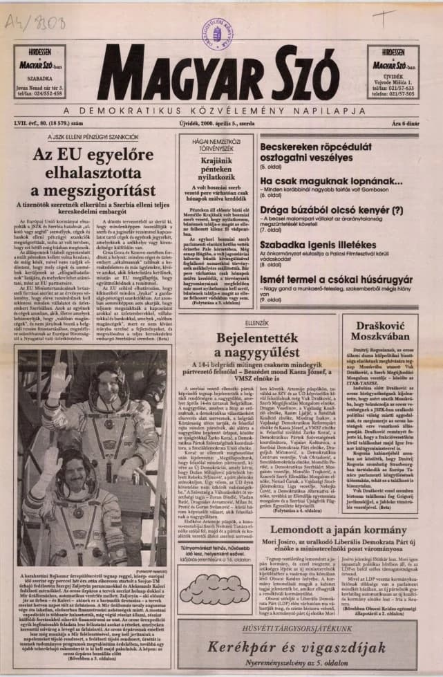 Magyar Szó, 57. évf. 2000. április 5. 80. sz. 1–16. oldal