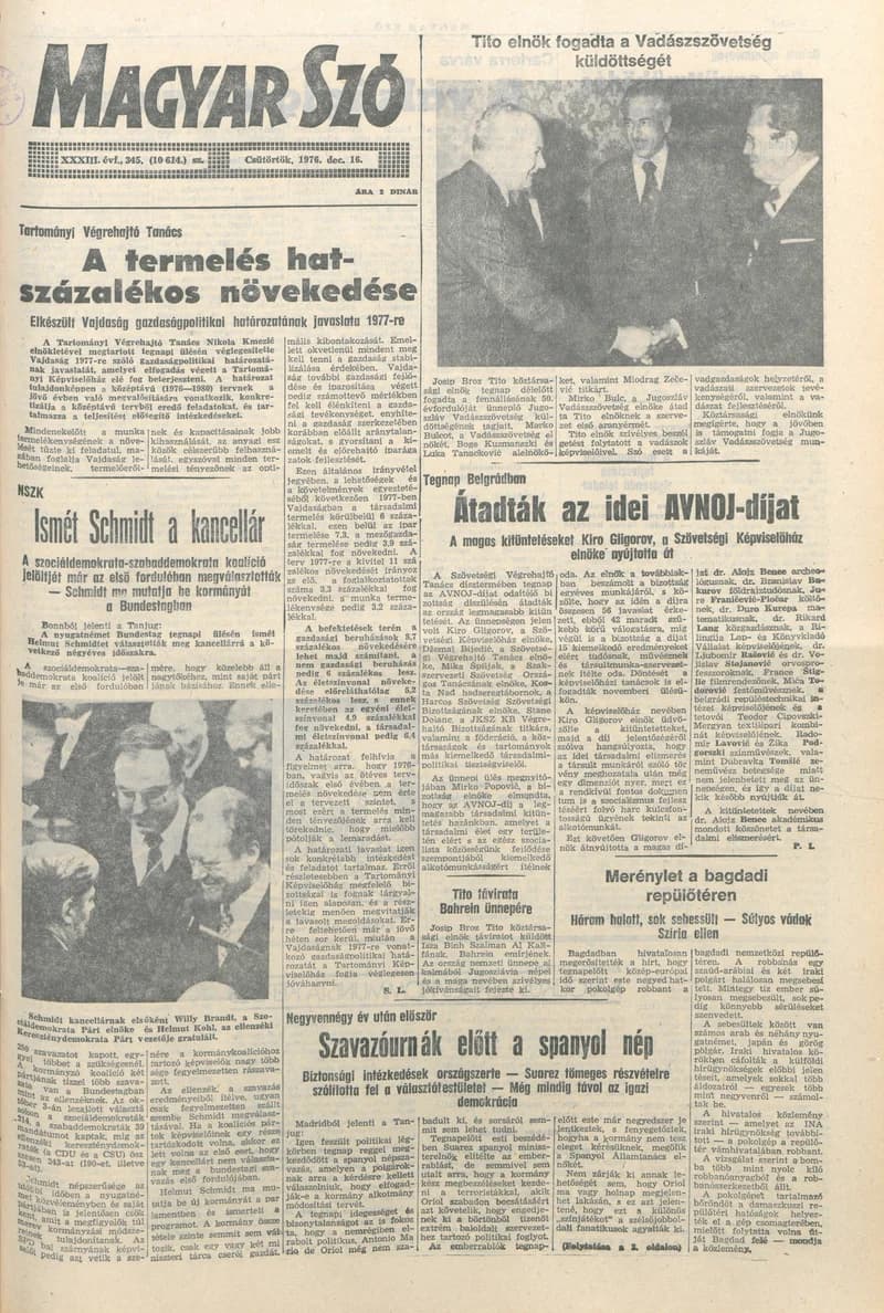 Magyar Szó, 33. évf. 1976. december 16. 345. sz. 1–20. oldal