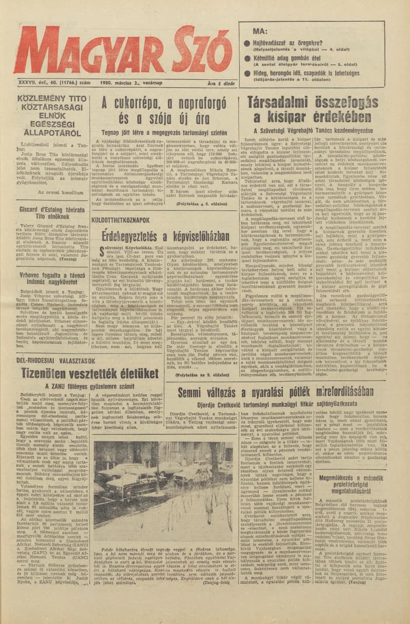 Magyar Szó, 37. évf. 1980. március 2. 60. sz. 1–28. oldal