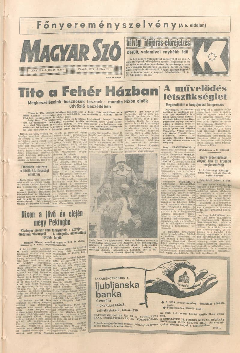 Magyar Szó, 28. évf. 1971. október 29. 298. sz. 1–16. oldal