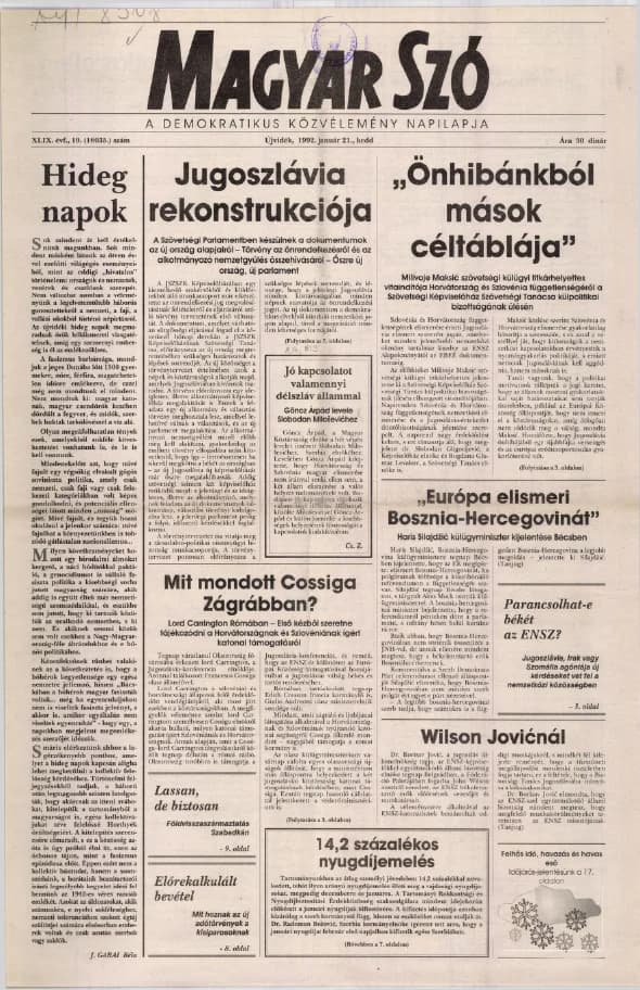 Magyar Szó, 49. évf. 1992. január 21. 19. sz. 1–20. oldal