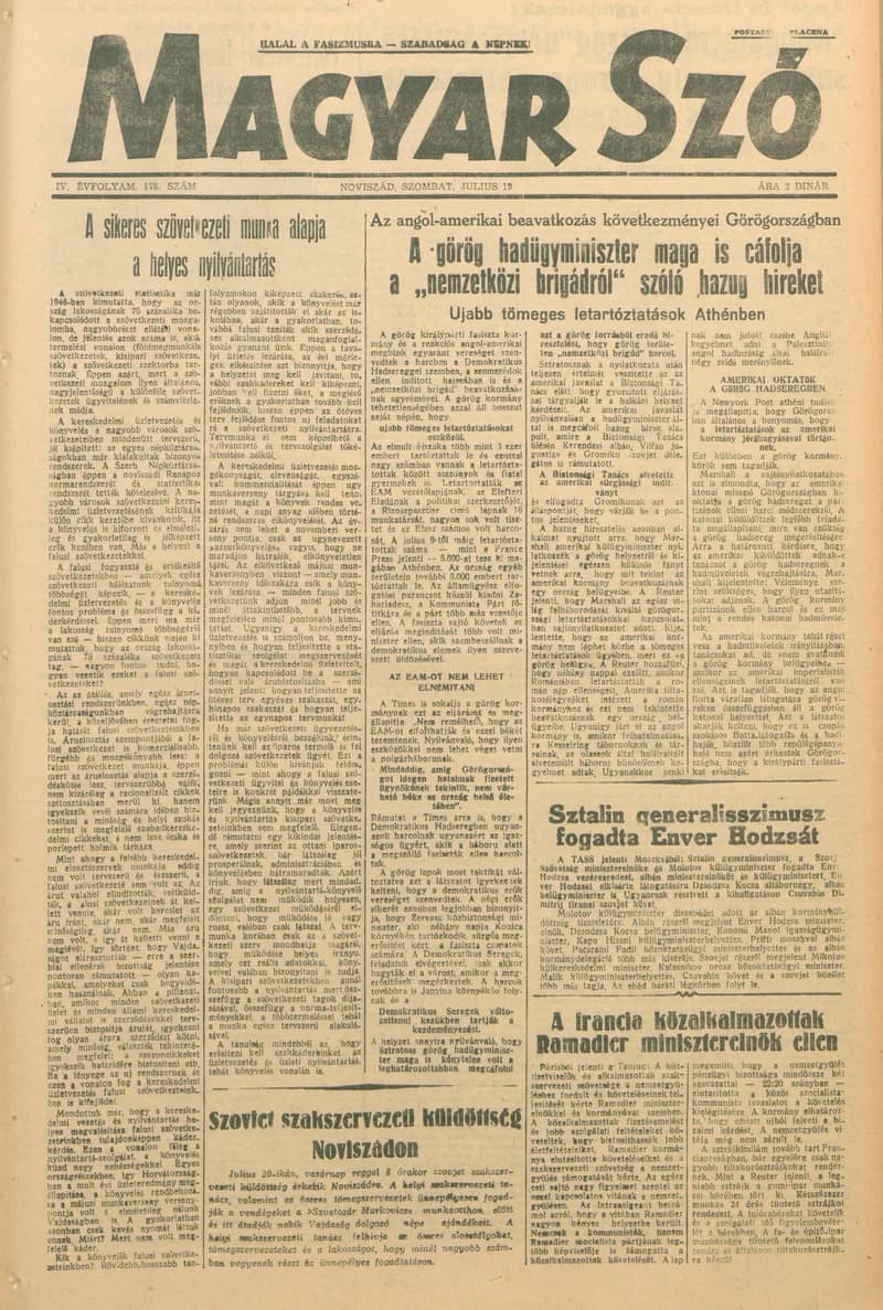 Magyar Szó, 4. évf. 1947. július 19. 178. sz. 1–6. oldal