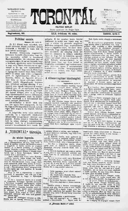 Torontál, 30. évf. 1901. április 11. 83. sz.