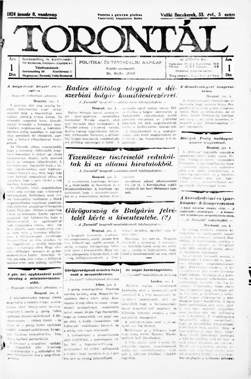 Torontál, 53. évf. 1924. január 6. 5. sz.