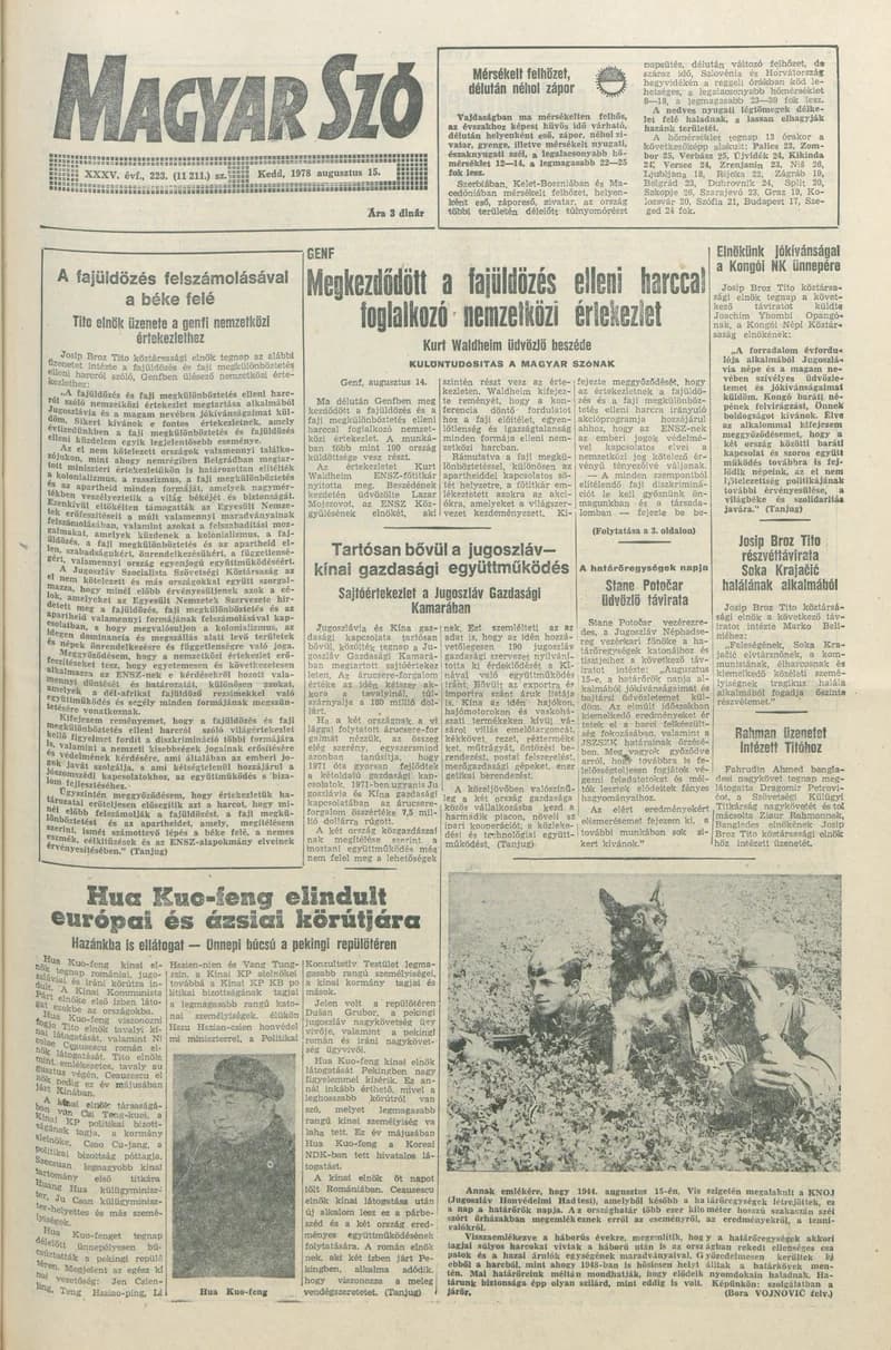 Magyar Szó, 35. évf. 1978. augusztus 15. 223. sz. 1–16. oldal