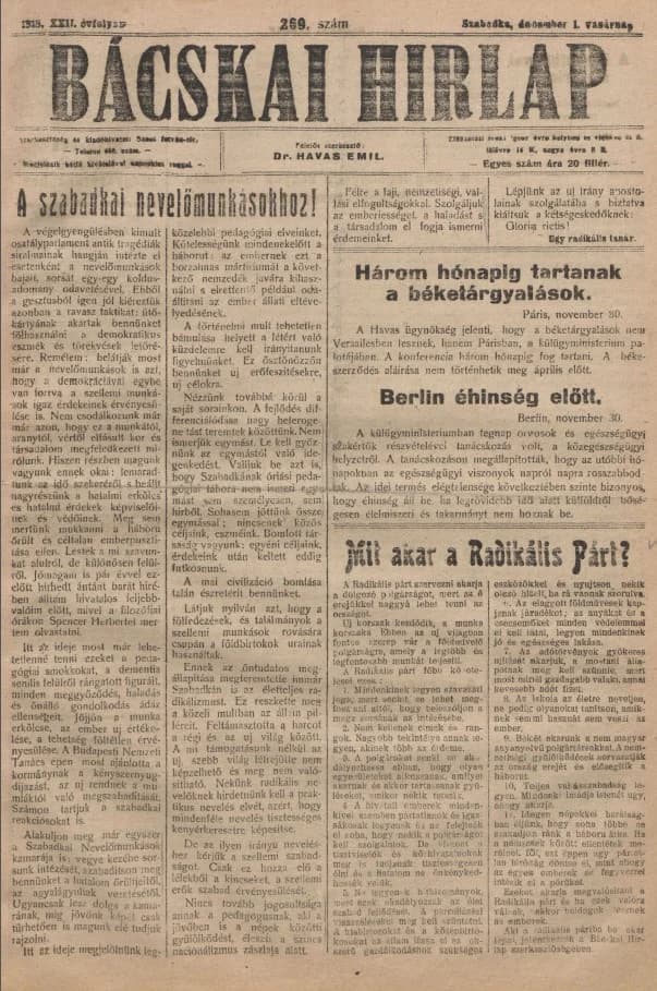 Bácskai Hirlap, 22. évf. 1918. december 1. 269. sz.