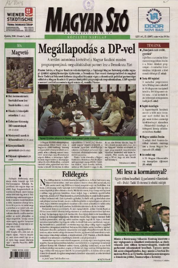 Magyar Szó, 65. évf. 2008. február 5. 27. sz. 1–20. oldal