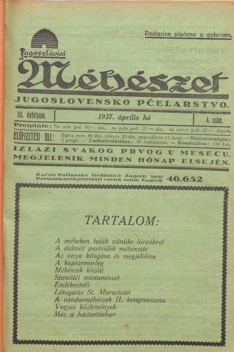 Jugoszláviai méhészet, 3. évf. 1937. április 1. 4. sz.
