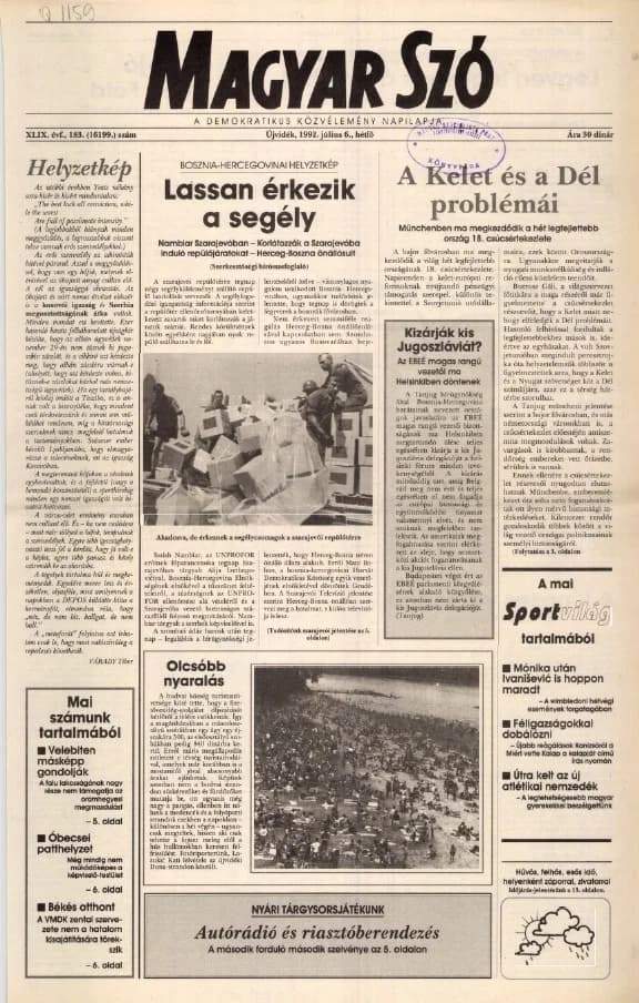 Magyar Szó, 49. évf. 1992. július 6. 183. sz. 1–16. oldal