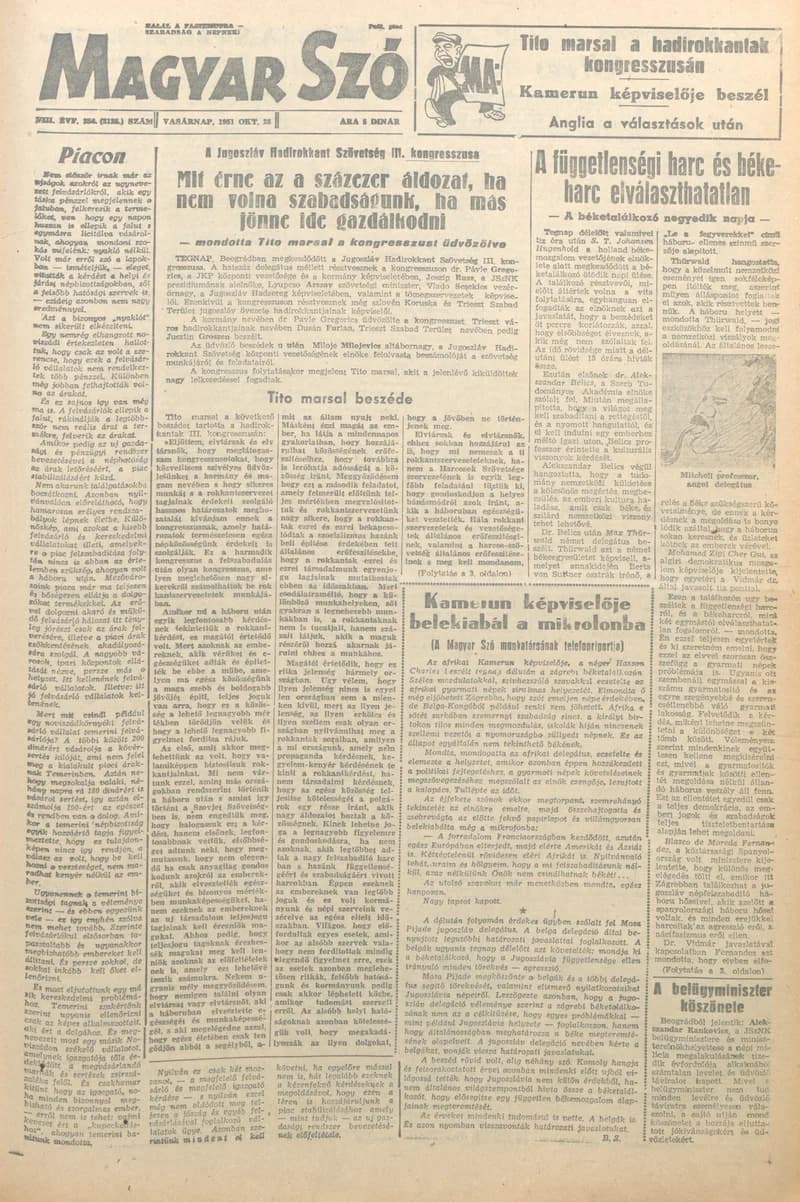Magyar Szó, 8. évf. 1951. október 28. 256. sz. 1–8. oldal