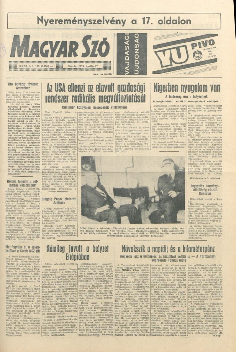 Magyar Szó, 31. évf. 1974. április 17. 105. sz. 1–20. oldal