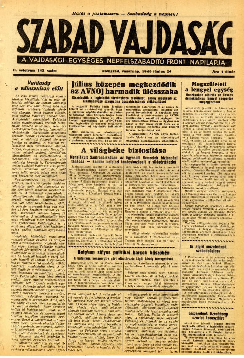 Szabad Vajdaság, 2. évf. 1945. június 24. 142. sz.