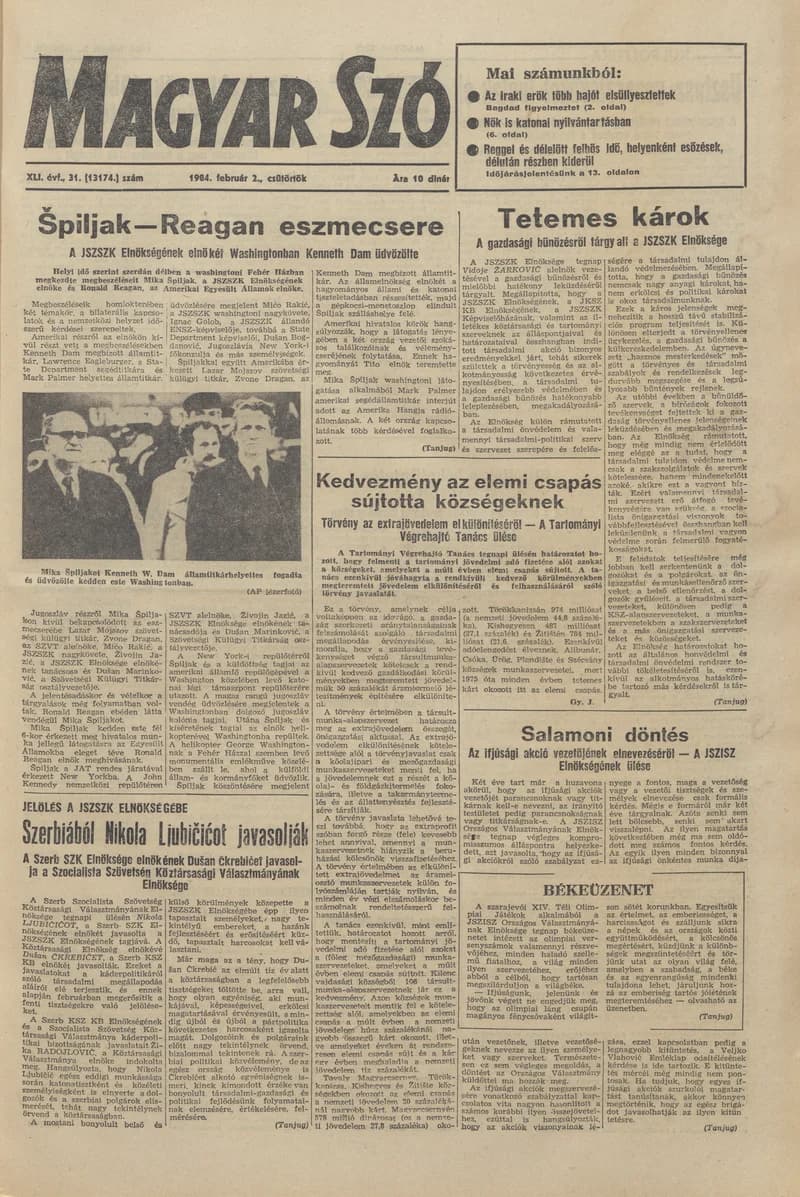 Magyar Szó, 41. évf. 1984. február 2. 31. sz. 1–20. oldal