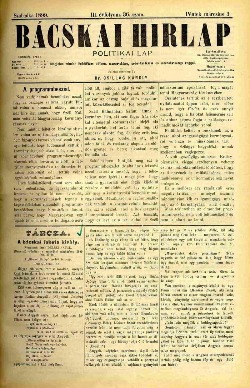 Bácskai Hirlap, 3. évf. 1899. március 3. 36. sz.