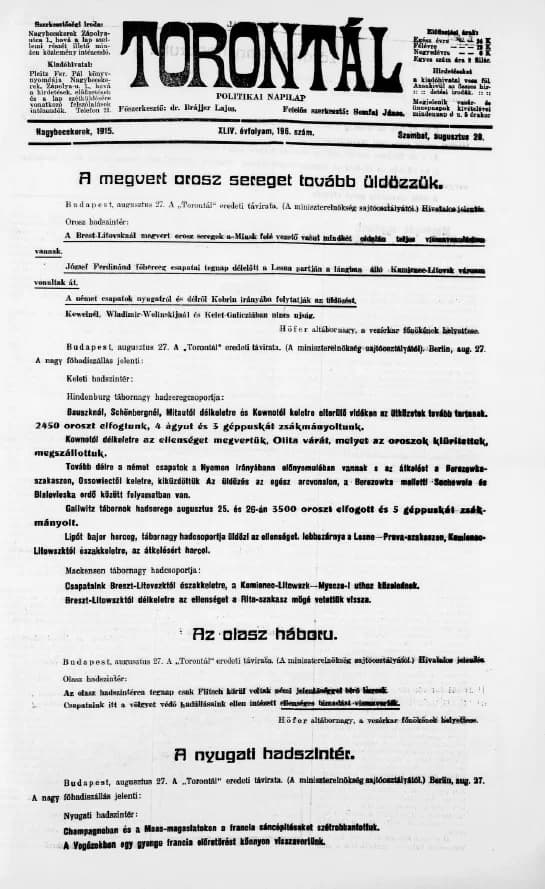 Torontál, 44. évf. 1915. augusztus 28. 196. sz.