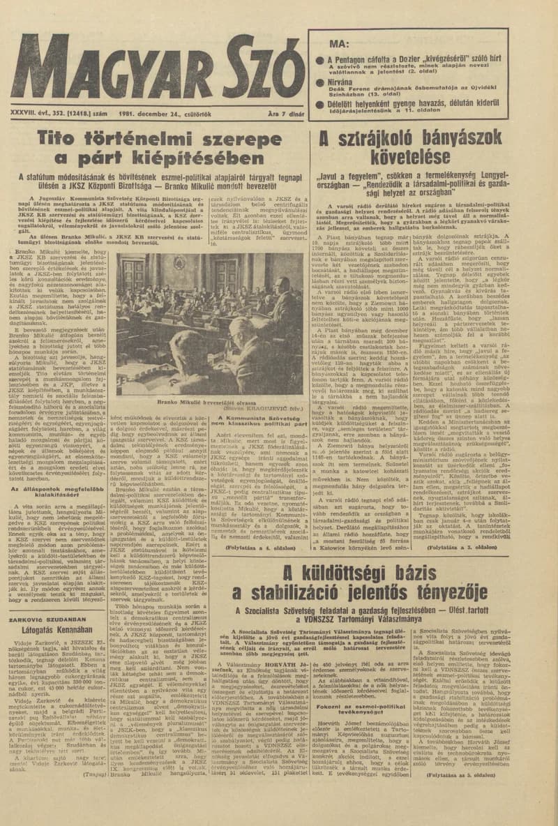 Magyar Szó, 38. évf. 1981. december 24. 352. sz.