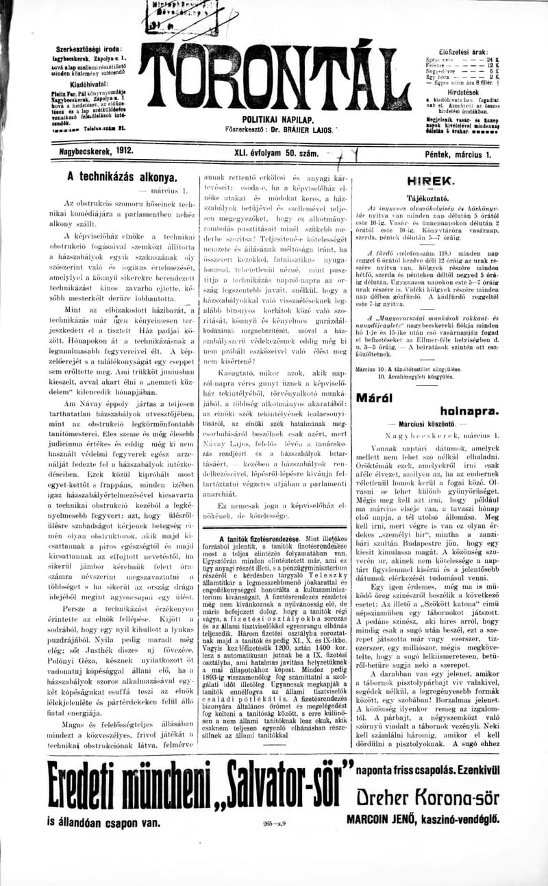 Torontál, 41. évf. 1912. március 1. 50. sz.