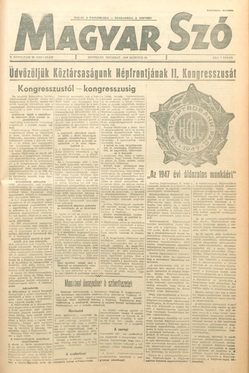 Magyar Szó, 5. évf. 1948. március 20. 68. sz. 1–6. oldal