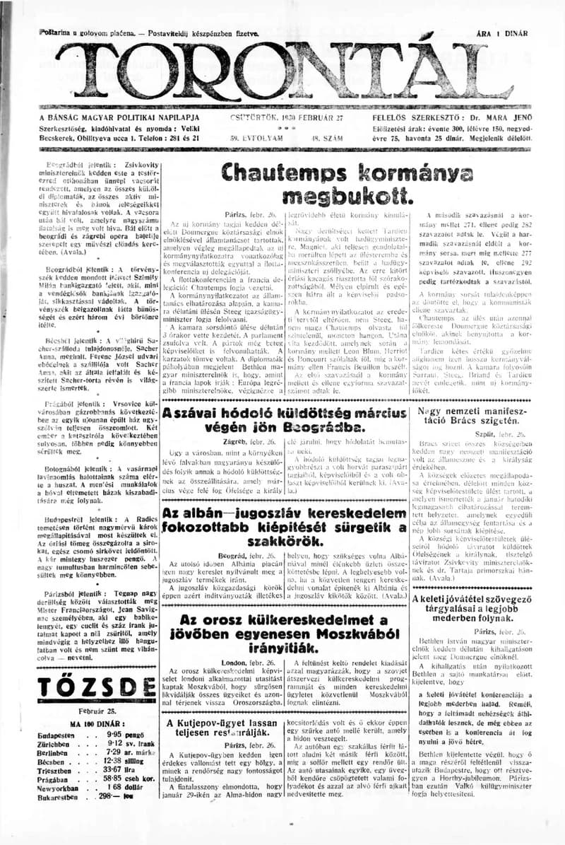 Torontál, 59. évf. 1930. február 27. 48. sz.