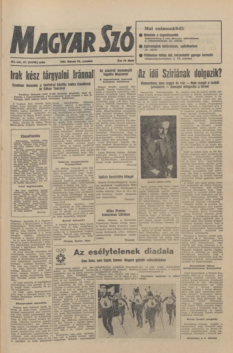 Magyar Szó, 41. évf. 1984. február 18. 47. sz. 1–24. oldal