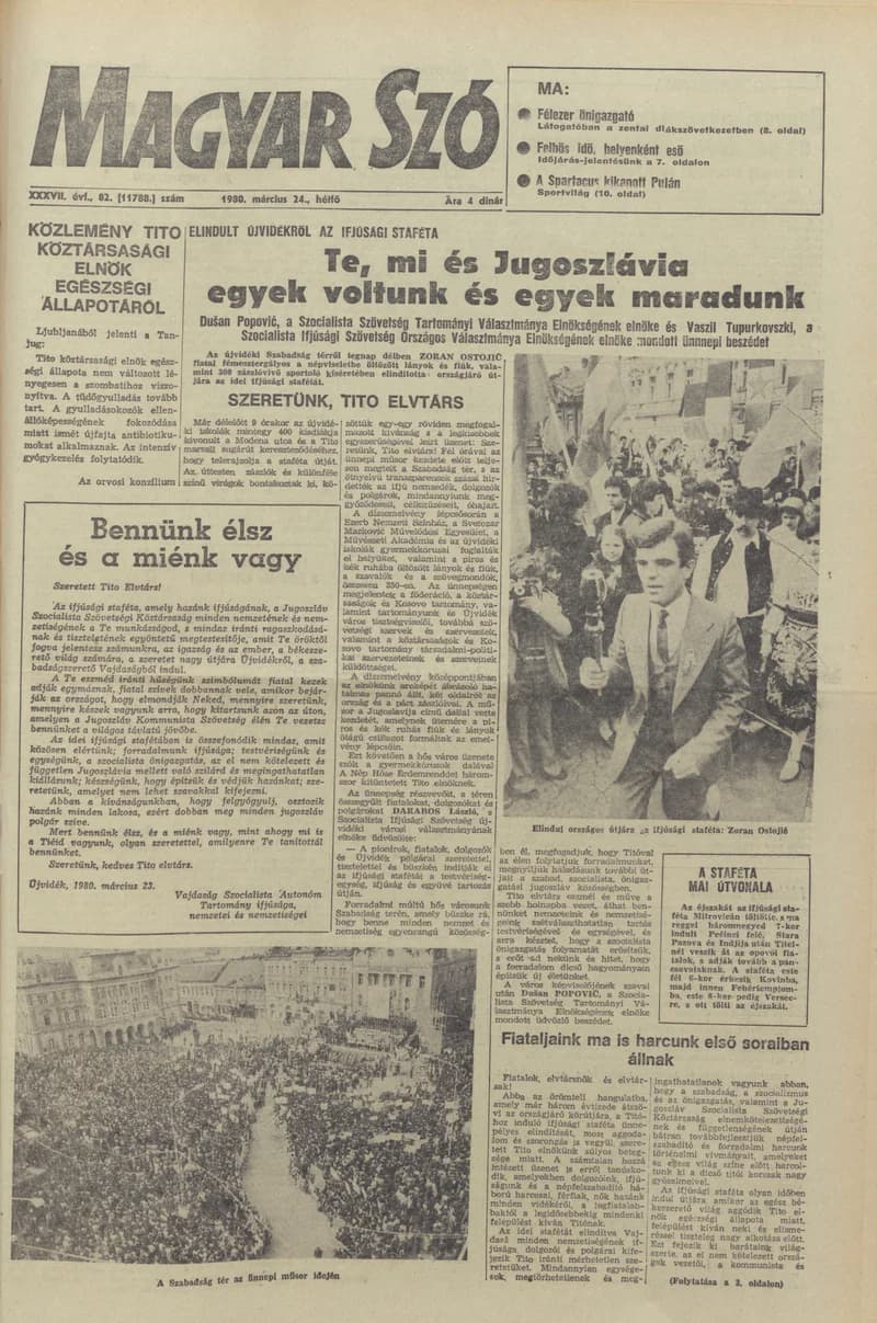 Magyar Szó, 37. évf. 1980. március 24. 82. sz. 1–16. oldal