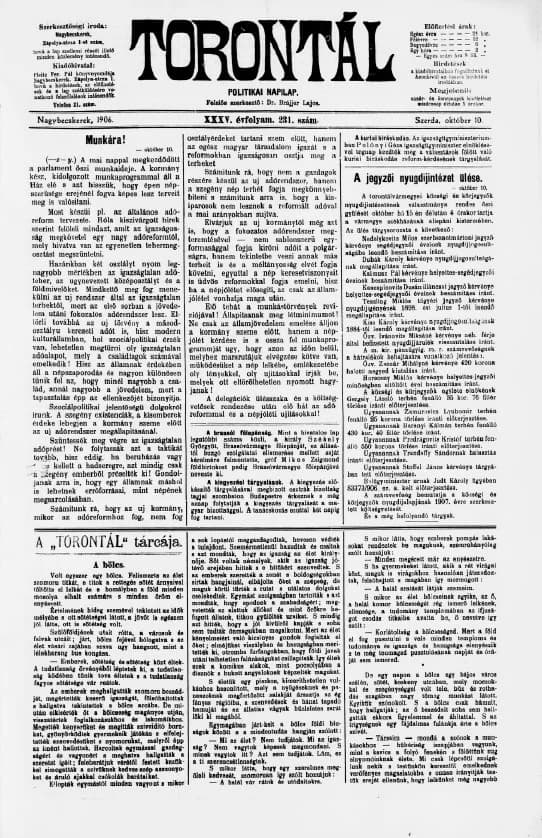 Torontál, 35. évf. 1906. október 10. 231. sz.