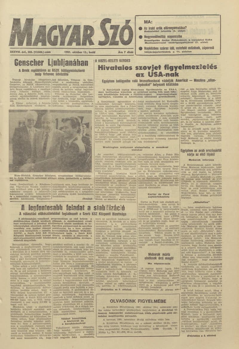 Magyar Szó, 38. évf. 1981. október 13. 282. sz.