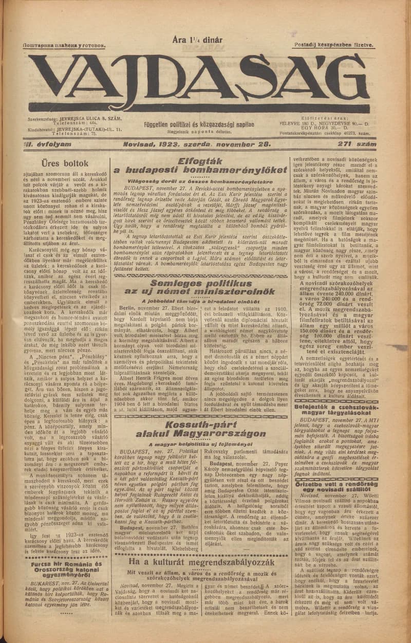 Vajdaság, 3. évf. 1923. november 28. 271. sz.