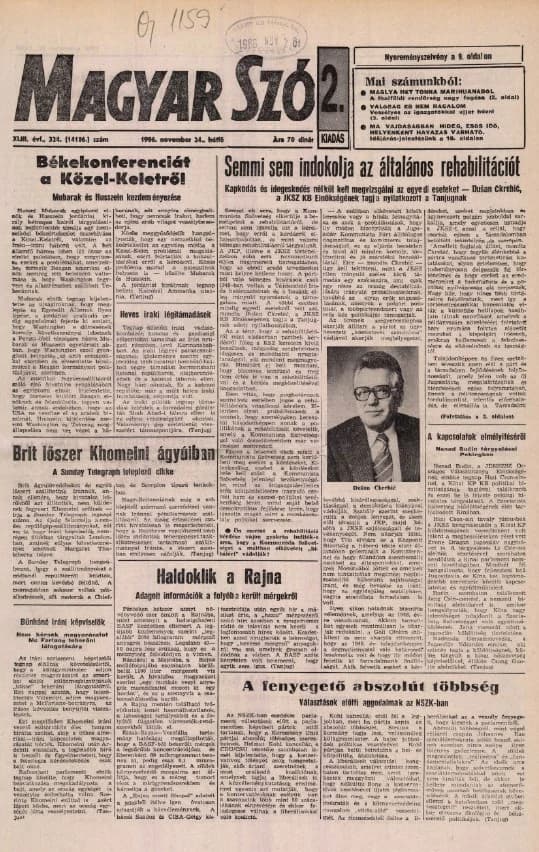 Magyar Szó, 43. évf. 1986. november 24. 324. sz. 1–20. oldal