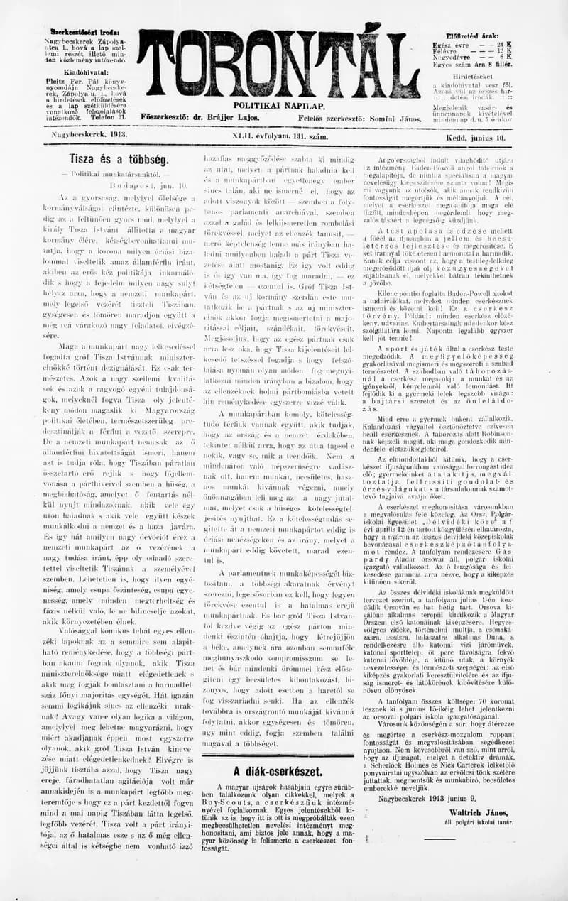 Torontál, 42. évf. 1913. június 10. 131. sz.