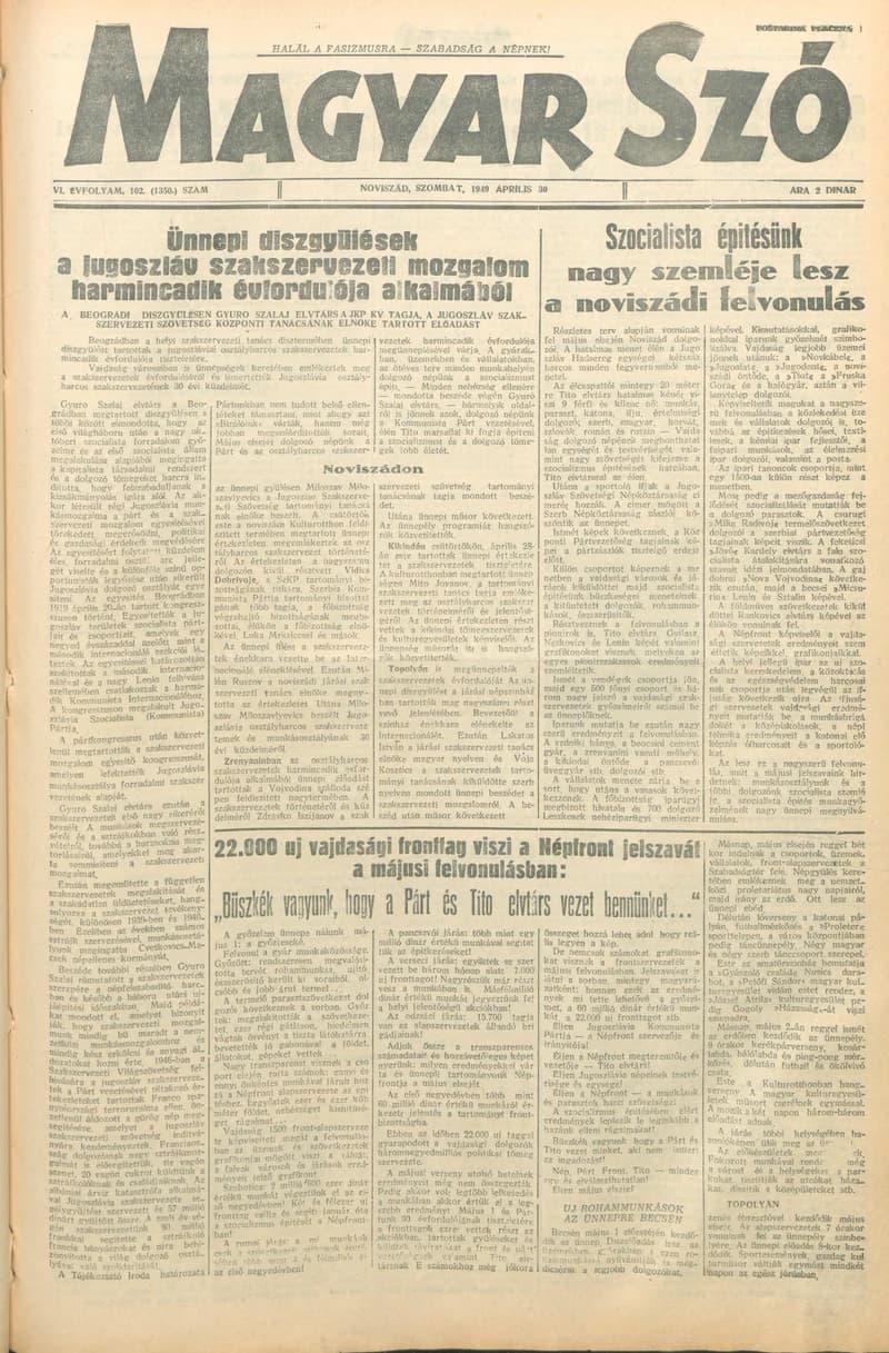 Magyar Szó, 6. évf. 1949. április 30. 102. sz. 1–4. oldal