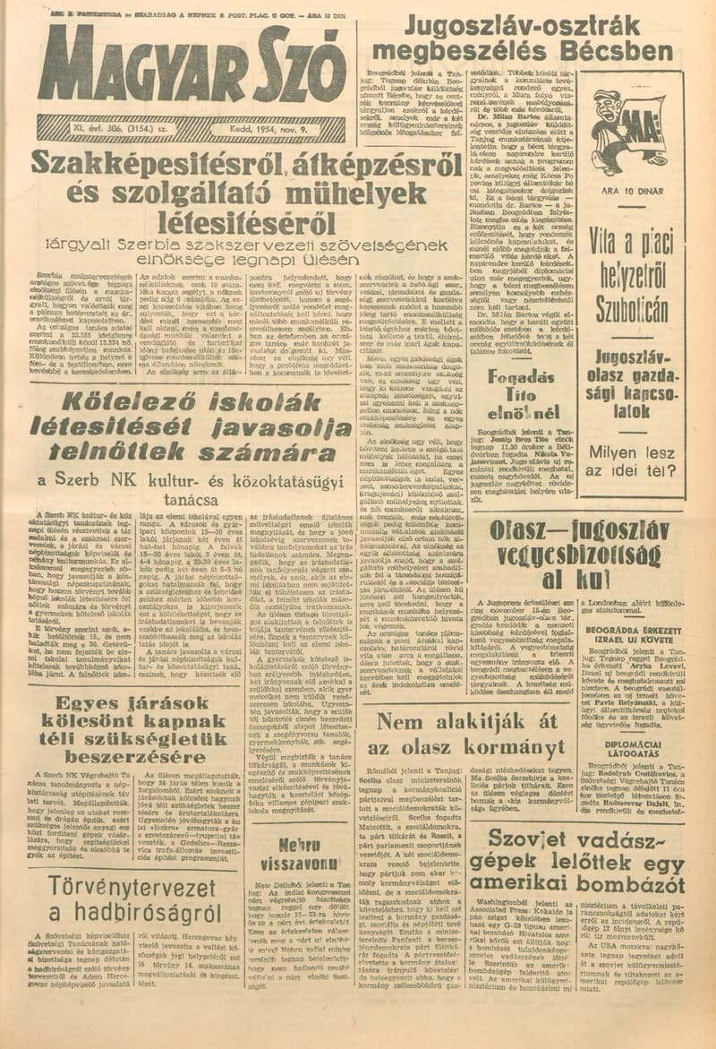 Magyar Szó, 11. évf. 1954. november 9. 306. sz. 1–8. oldal