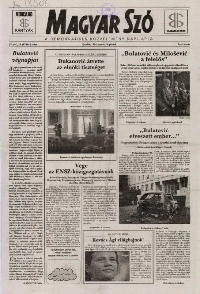 Magyar Szó, 55. évf. 1998. január 16. 15. sz. 1–16. oldal