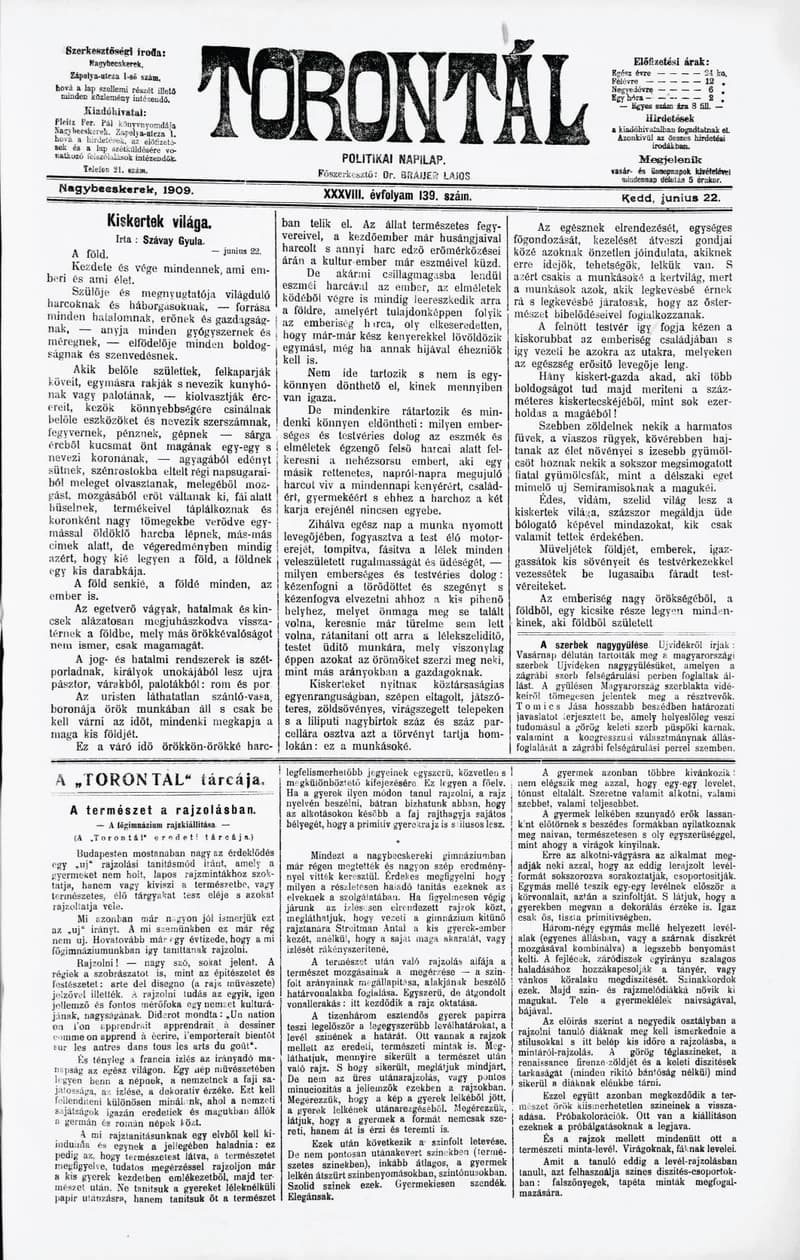 Torontál, 38. évf. 1909. június 22. 139. sz.