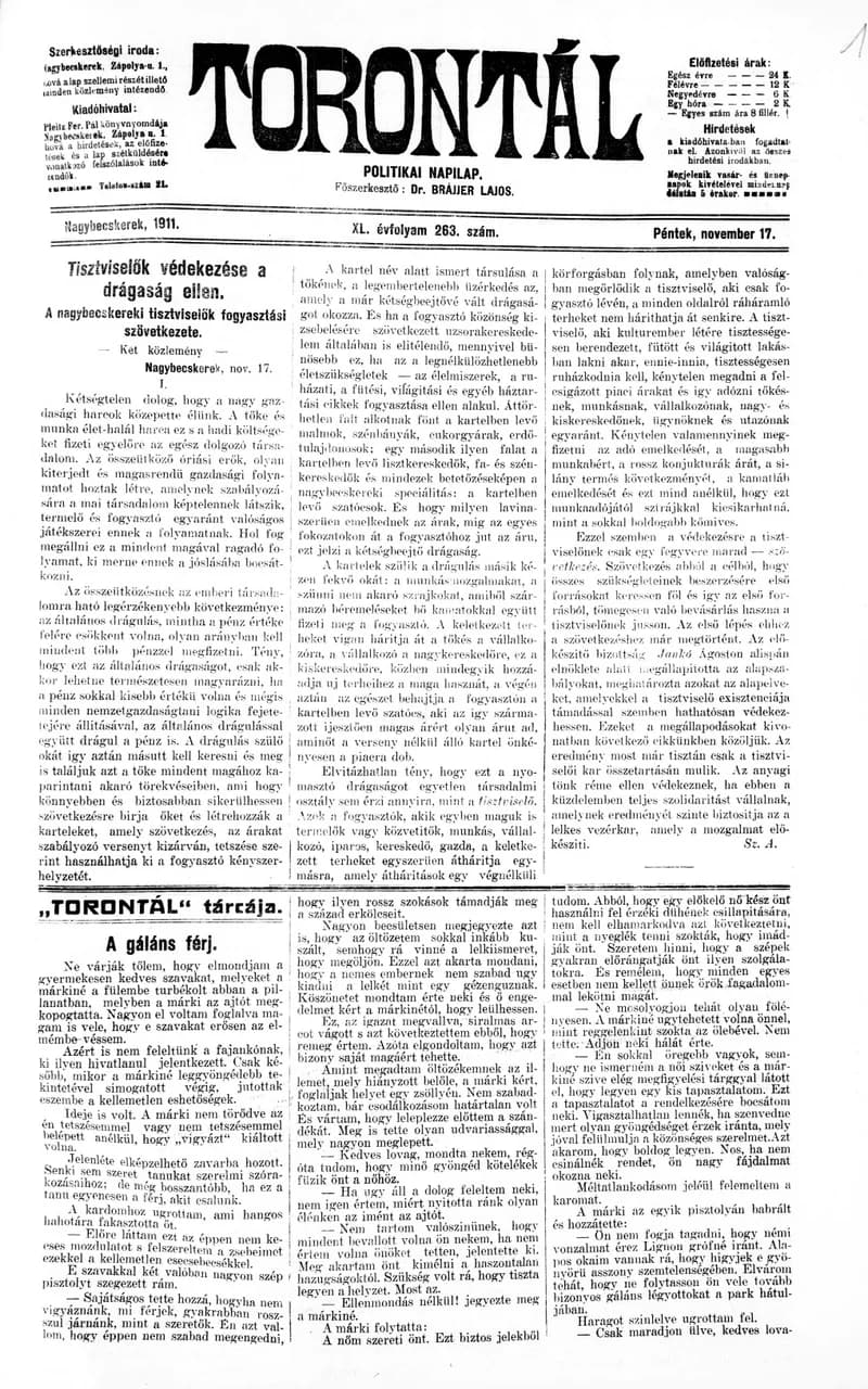 Torontál, 40. évf. 1911. november 17. 263. sz.