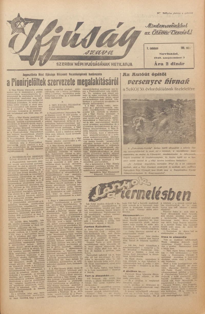 Ifjúság Szava, 5. évf. 1949. szeptember 3. 208. sz.