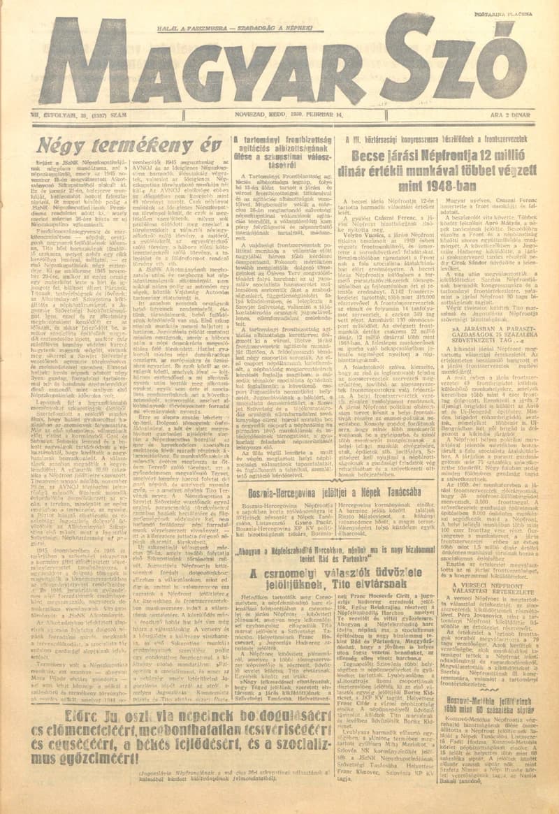 Magyar Szó, 7. évf. 1950. február 14. 38. sz. 1–4. oldal