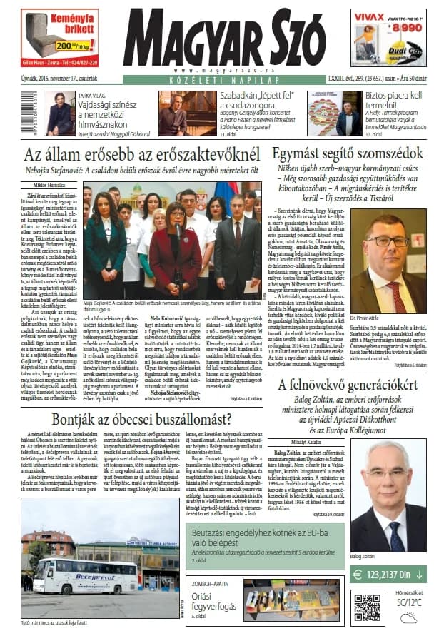 Magyar Szó, 73. évf. 2016. november 17. 269. sz. 1–20. oldal