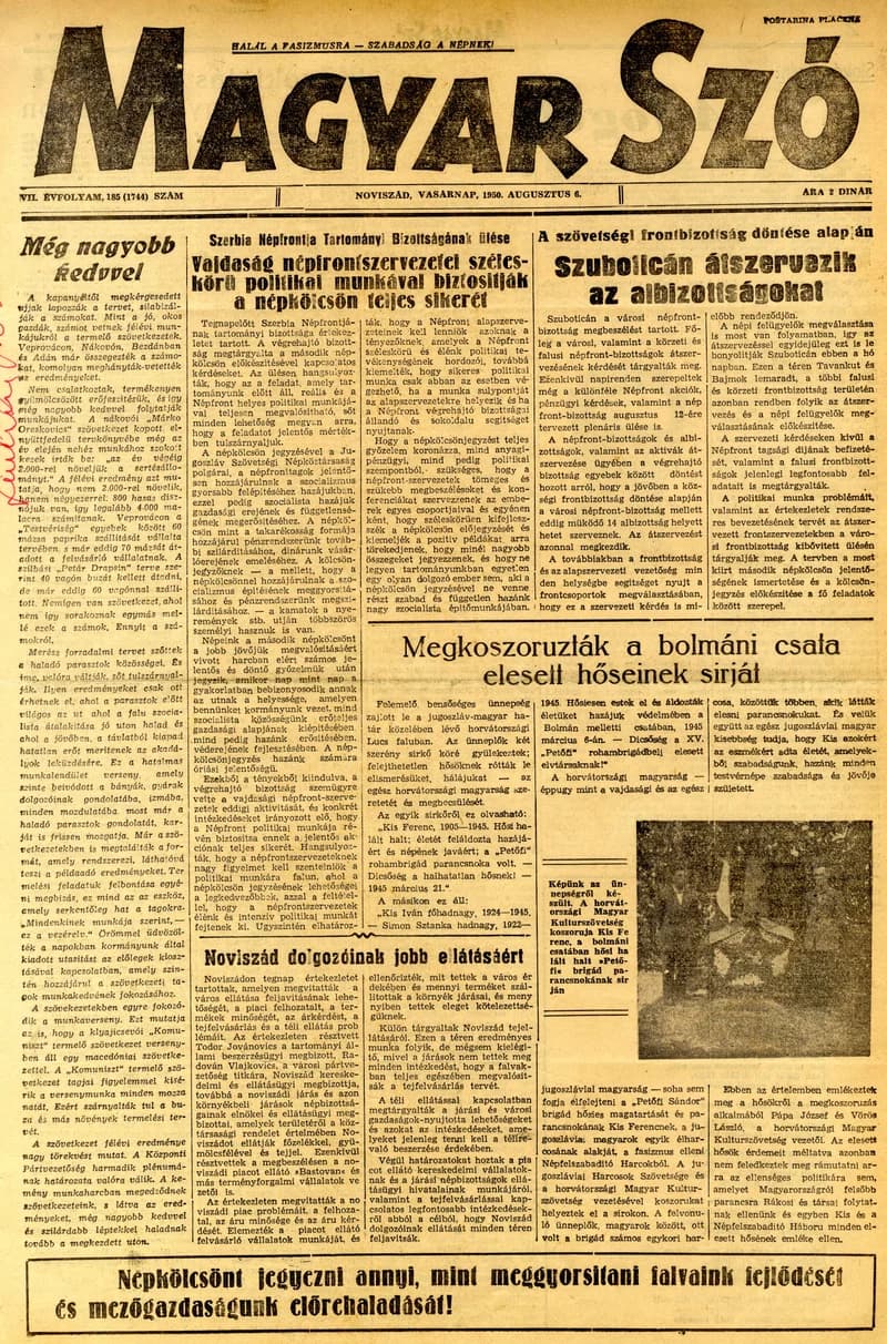 Magyar Szó, 7. évf. 1950. augusztus 6. 185. sz. 1–4. oldal