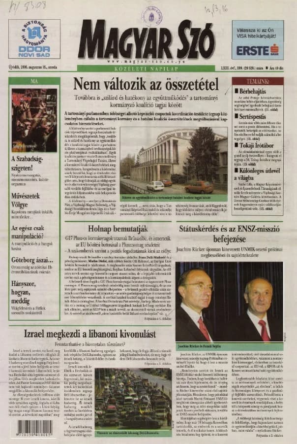 Magyar Szó, 63. évf. 2006. augusztus 16. 189. sz. 1–20. oldal