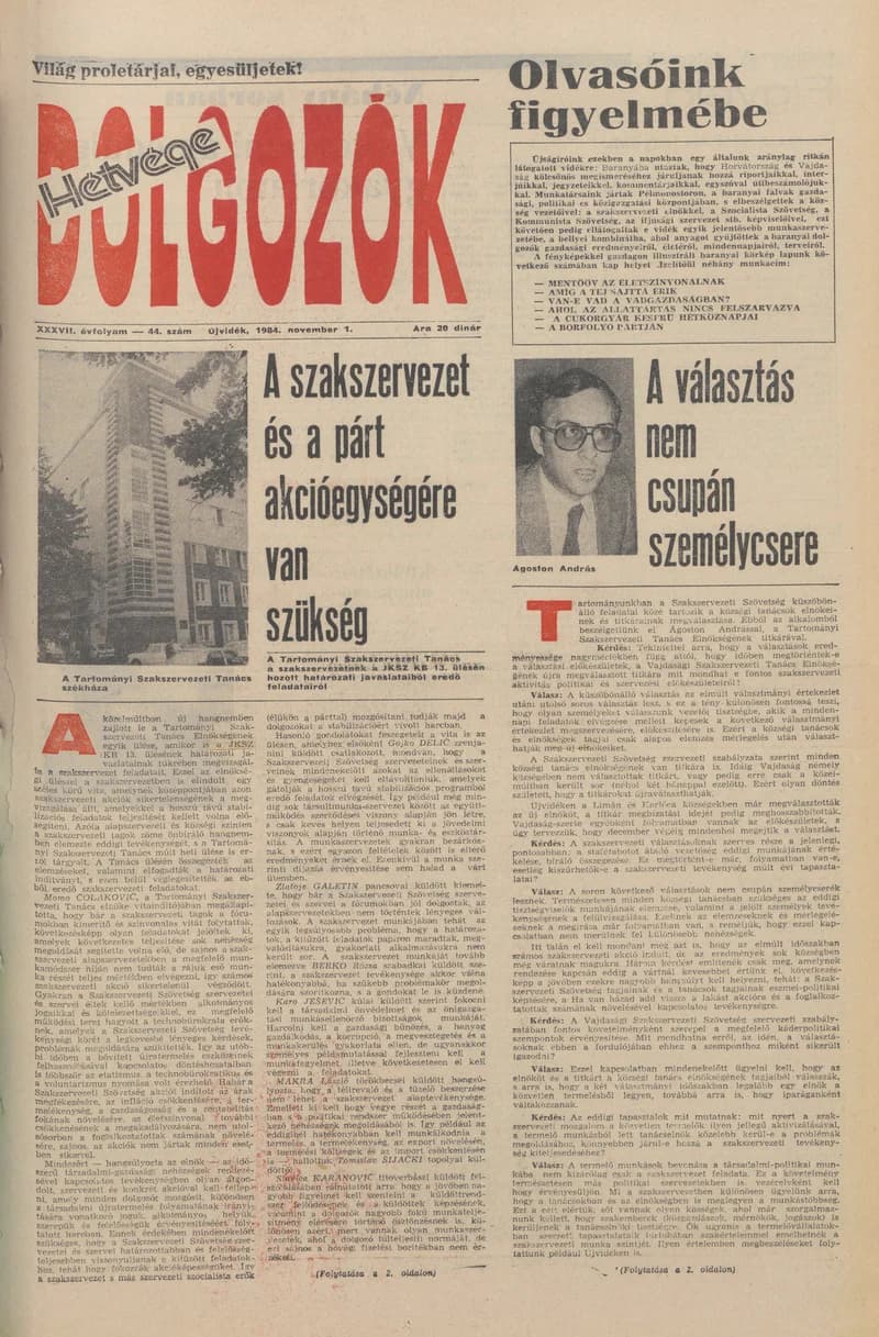 Dolgozók, 38. évf. 1984. november 1. 44. sz.