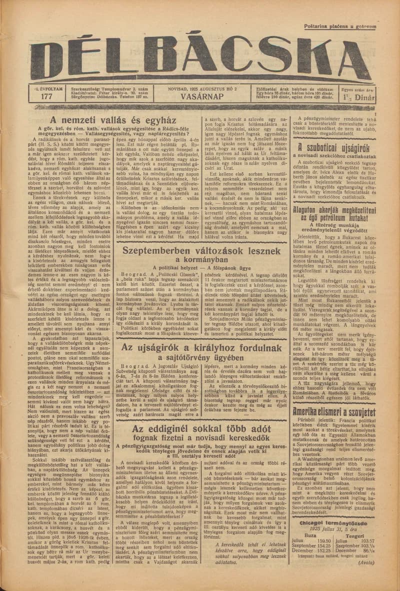 Délbácska, 6. évf. 1925. augusztus 2. 177. sz.