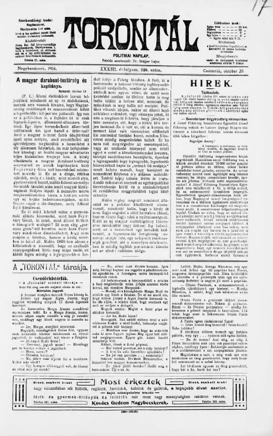 Torontál, 33. évf. 1904. október 20. 240. sz.