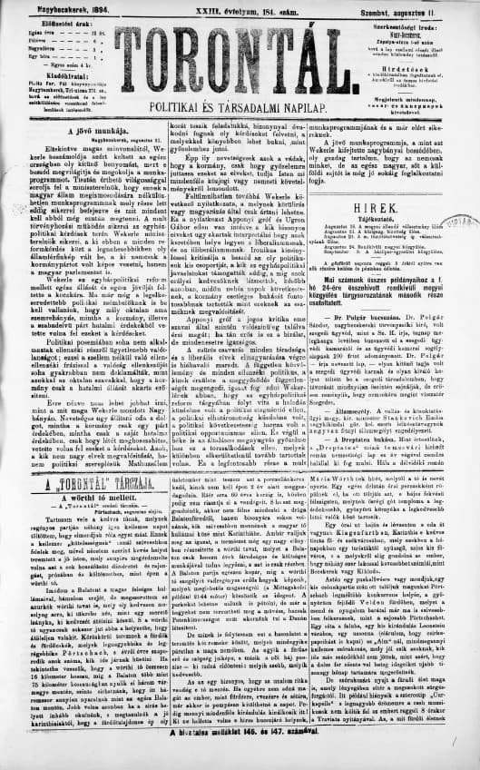 Torontál, 23. évf. 1894. augusztus 11. 184. sz.