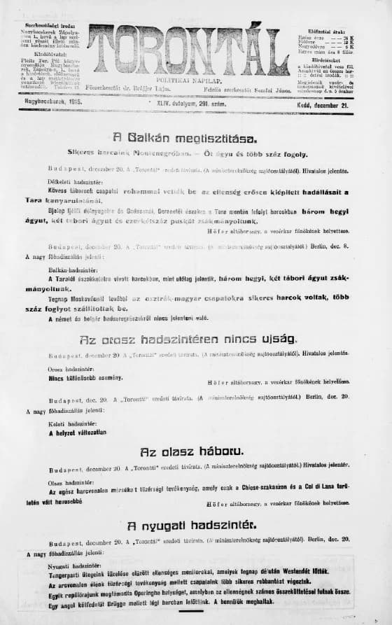 Torontál, 44. évf. 1915. december 21. 291. sz.