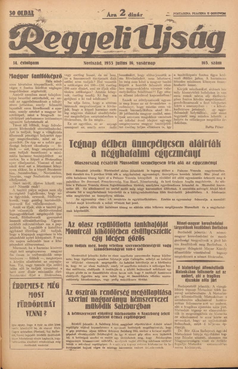 Reggeli Újság, 14. évf. 1933. július 16. 165. sz.