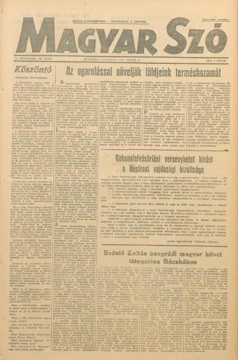 Magyar Szó, 4. évf. 1947. június 15. 149. sz. 1–8. oldal